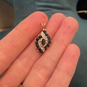 Gold vintage 925 pendant with CZ and black marquis, round gemstones